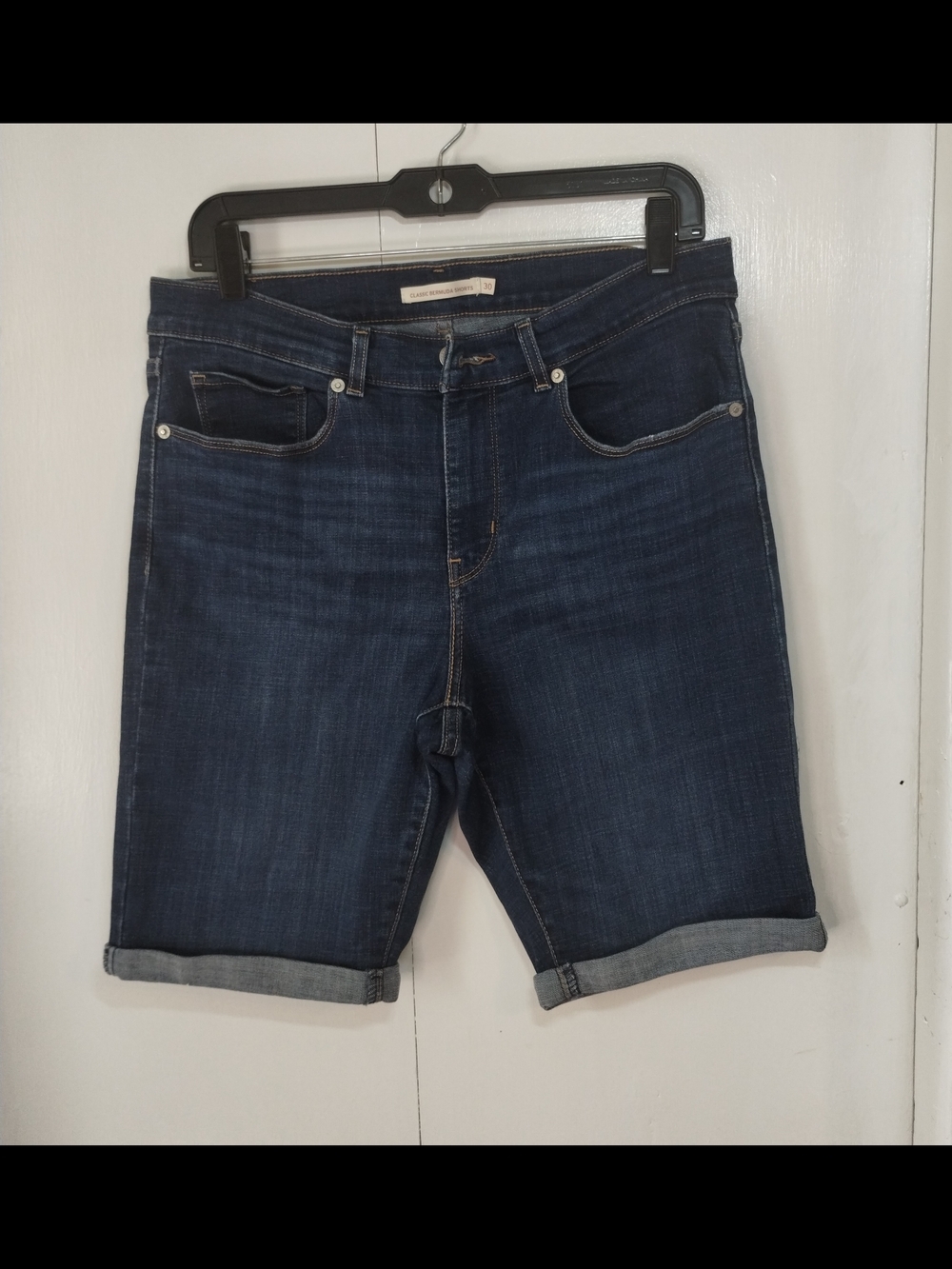 Levi's Dark Blue Rolled-Hem Denim Shorts